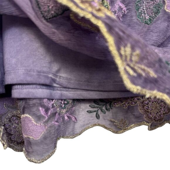 Soft Surroundings Floral Embroidered Silk Tunic XL Purple Fairy Whimsical Boho - Picture 6 of 9